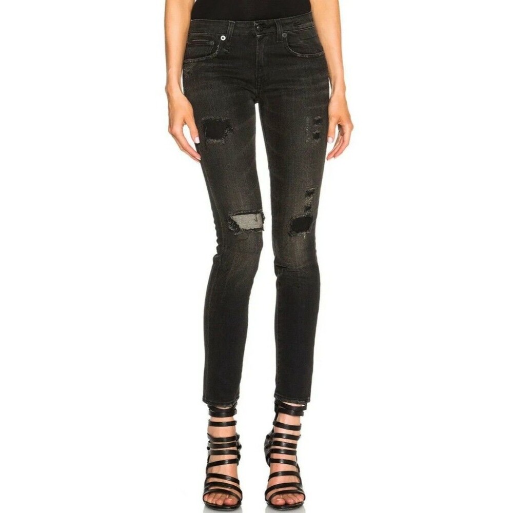R13 JEANS ALISON CROP in BLACK SHREDDED sz 25 Low Rise R13WM0005-56 (h